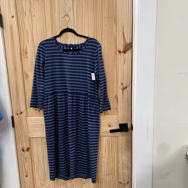 WOMENS JOULES AVY BLUE/OLIVE GREEN STRIPE LS DRESS 14 NWT