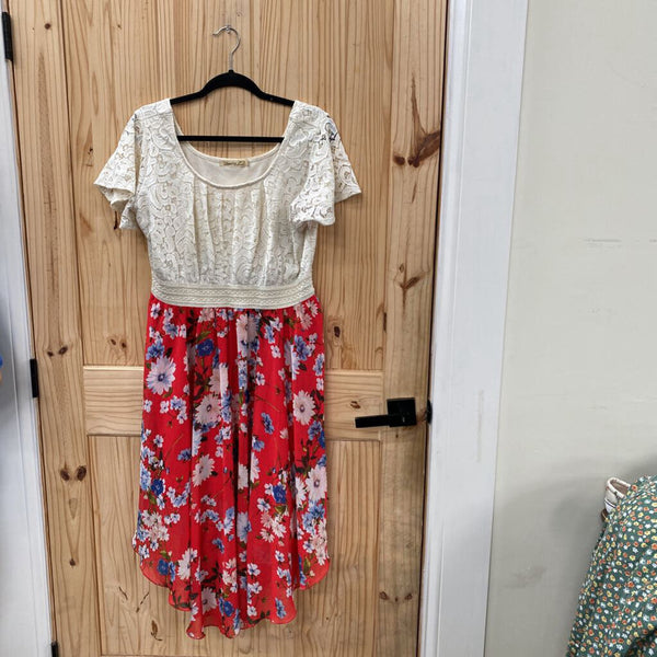 WOMENS LIBERTY LOVE IVORY/RED FLORAL DRESS 1XL