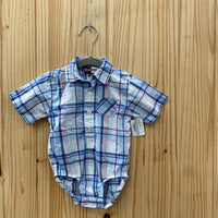 BOYS MICK MACK PLAID ONESIE PINK/WHITE/BLUE 6/9M