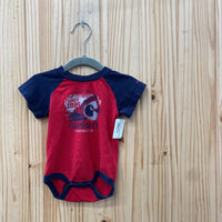 BOYS CARHARTT RED/NAVY BLUE ONESIE 6M
