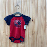 BOYS CARHARTT RED/NAVY BLUE ONESIE 6M