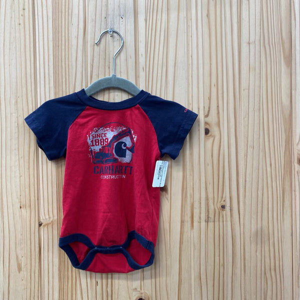 BOYS CARHARTT RED/NAVY BLUE ONESIE 6M