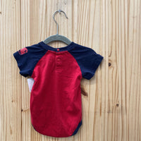 BOYS CARHARTT RED/NAVY BLUE ONESIE 6M