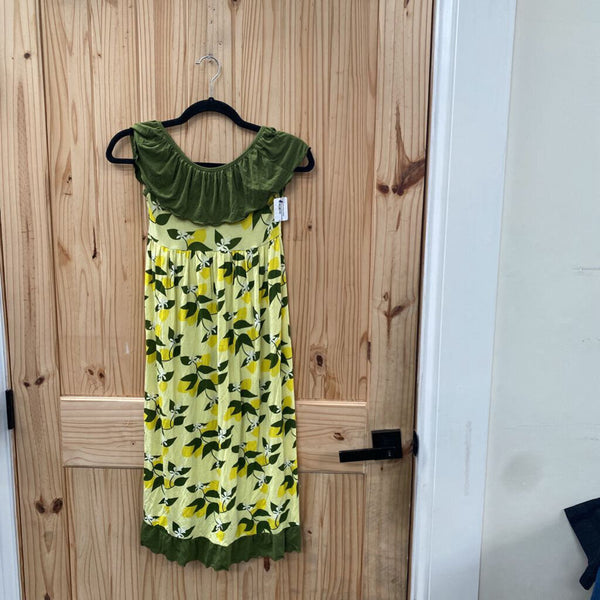 GIRLS KICKEE PANTS DRESS YELLOW/OLIVE GREEN W/FLOWERS 8/10