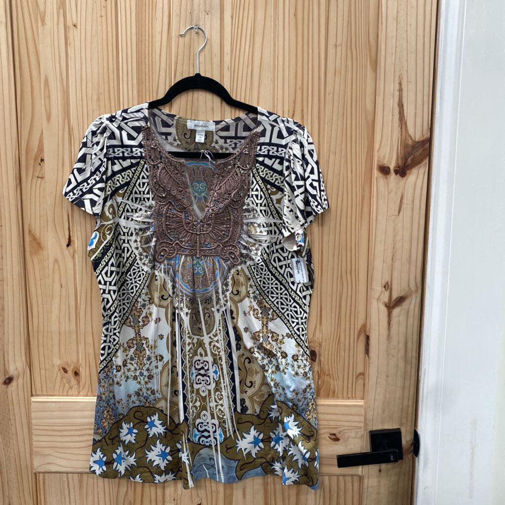 WOMENS DRESS BARN CASUAL TOP TAUPE/BLK 1X