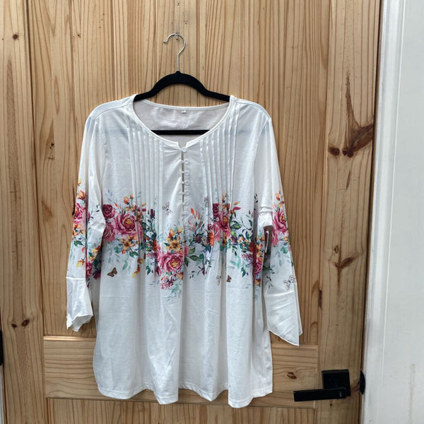 WOMENS WHITE FLORAL CASUAL TOP 5XL