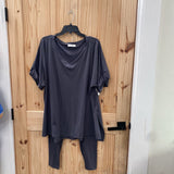 WOMENS ZENANA 2PC SET CHARCOAL GREY 2X