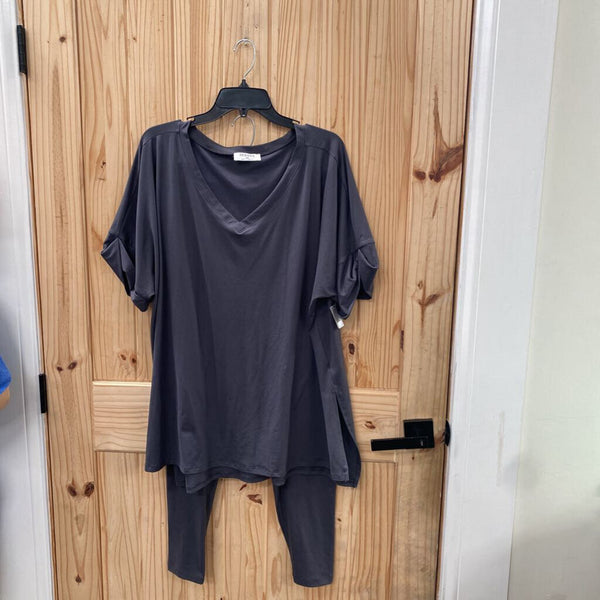 WOMENS ZENANA 2PC SET CHARCOAL GREY 2X