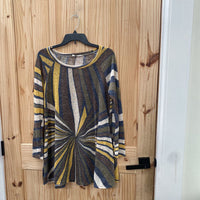 WOMENS ELOGES CASUAL TOP TAUPE/YELLOW STRIPE L