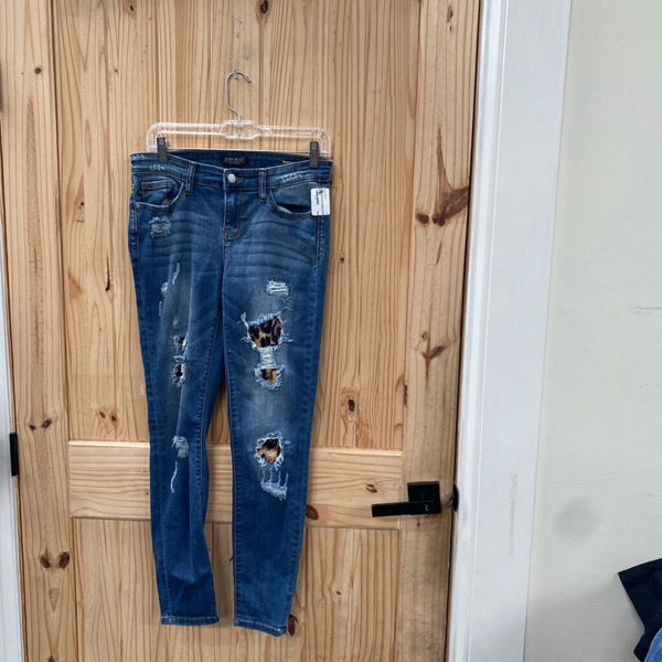 WOMENS JUDY BLUE DENIM/LEOPARD JEANS 7