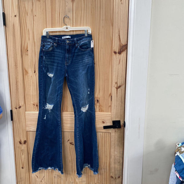 WOMENS KANCAN DENIM DIST. FLARE JEANS 28