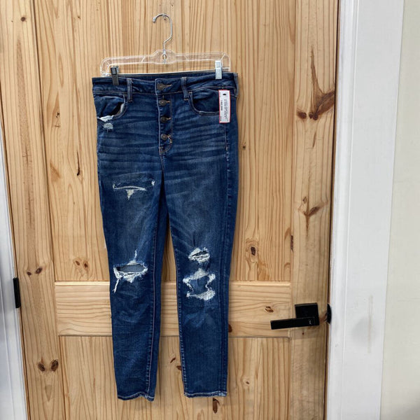 WOMENS AMERICAN EAGLE DK DENIM DIST. JEANS 12 SHORT