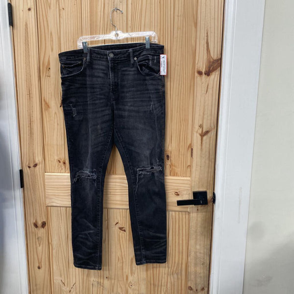 MENS AMERICAN EAGLE BLK DENIM DIST. JEANS 36X32