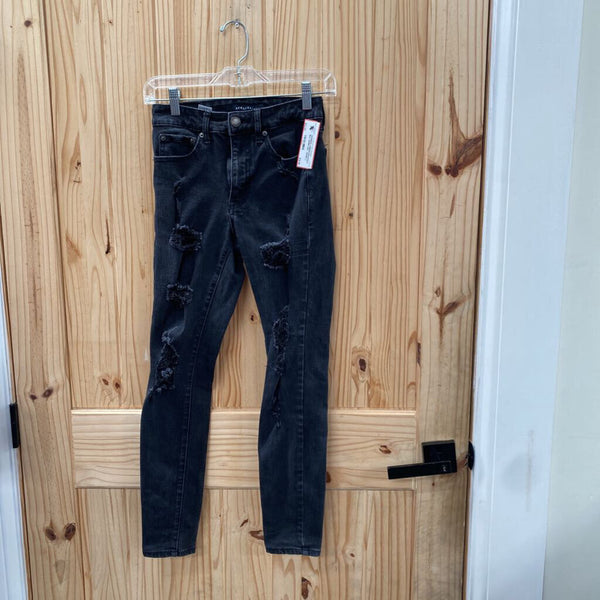 WOMENS AMERICAN EAGLE BLK DENIM DIST. JEANS 2 REGULAR