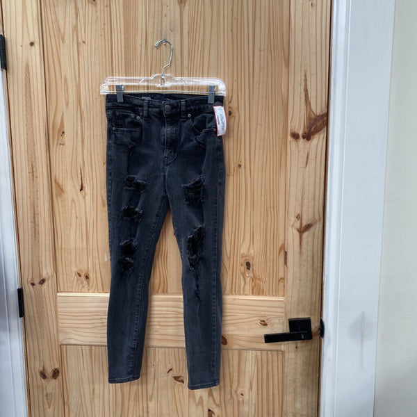 WOMENS AEROPOSTALE BLK DENIM DIST. JEANS 4 SHORT