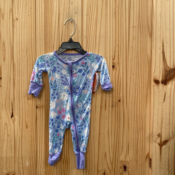 GIRLS LITTLE SLEEPIES LT BLUE FLORAL SLEEPER NEWBORN