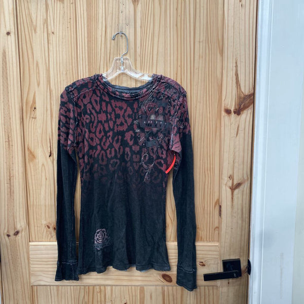 WOMEN SINFUL LS SHIRT BLK/DK MAUVE/LEOPARD M/L