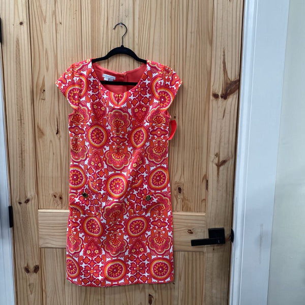 WOMENS LONDON TIMES DRESS ORANGE/DK PINK/WHITE 8