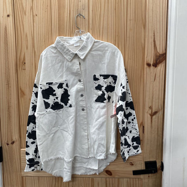 WOMENS BLK/WHITE COW PRINT JACKET L