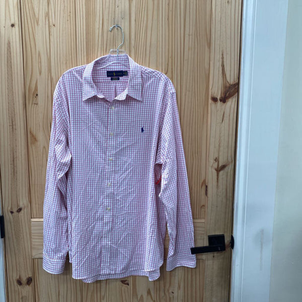 MENS RALPH LAUREN LS BUTTON UP SHIRT PINK/WHITE XXL