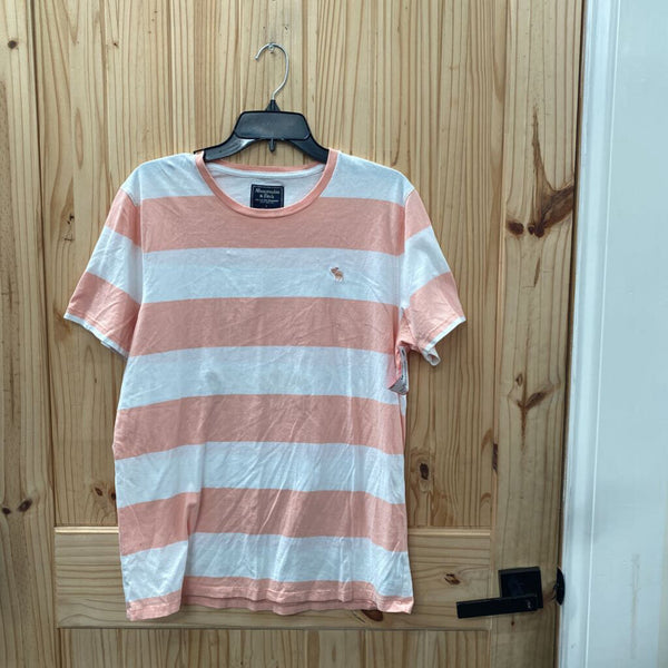 MENS ABERCROMBIE & FITCH PEACH/WHITE STRIPE L