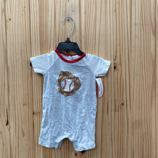 BOYS LT GREY ROMPER W/BASEBALL/GLOVE 3M