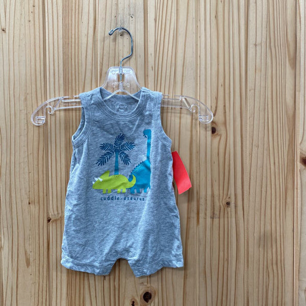 BOYS CUDDLE-ASAURUS GREY SL ROMPER 3M