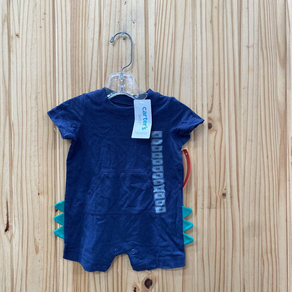 BOYS CARTERS NAVY BLUE ROMPER W/DINO 3M NWT