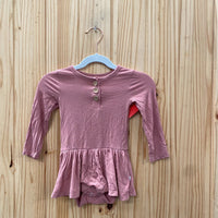 GIRLS POSH PEANUT MAUVE LS ROMPER 12/18M