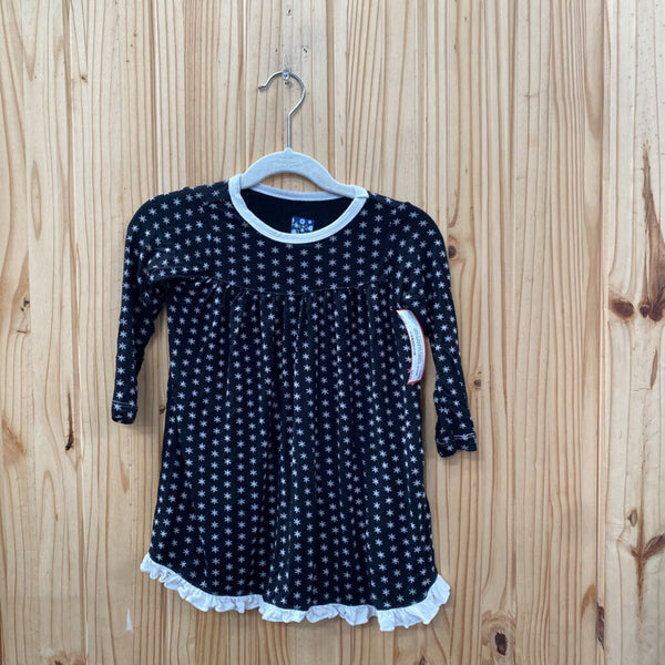 GIRLS KICKEE PANTS BLK/WHITE LS DRESS 18/24M