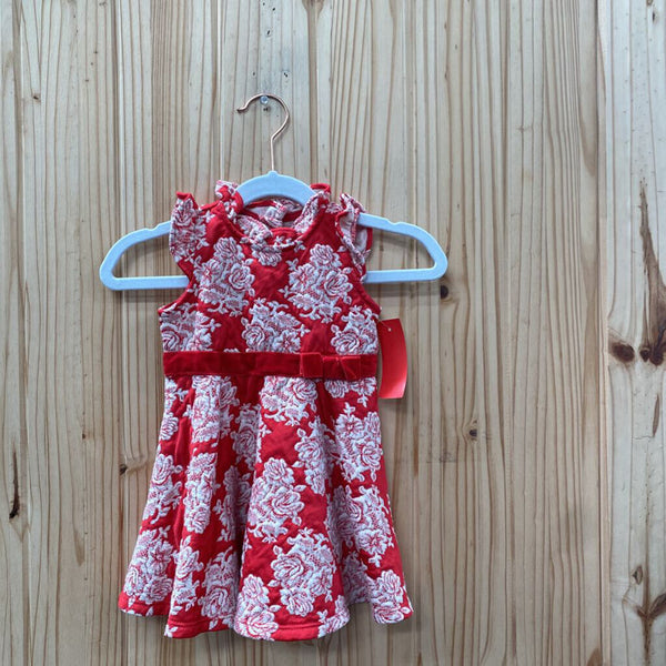 GIRLS JANIE & JACK SL DRESS RED/WHITE 12/18M