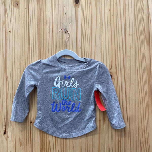 GIRLS UNDER ARMOUR LS GREY SHIRT GIRLS RUN THE WORLD 18M