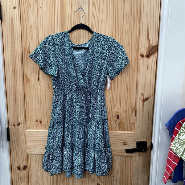 WOMENS SHEIN DK GREEN/WHITE DRESS M