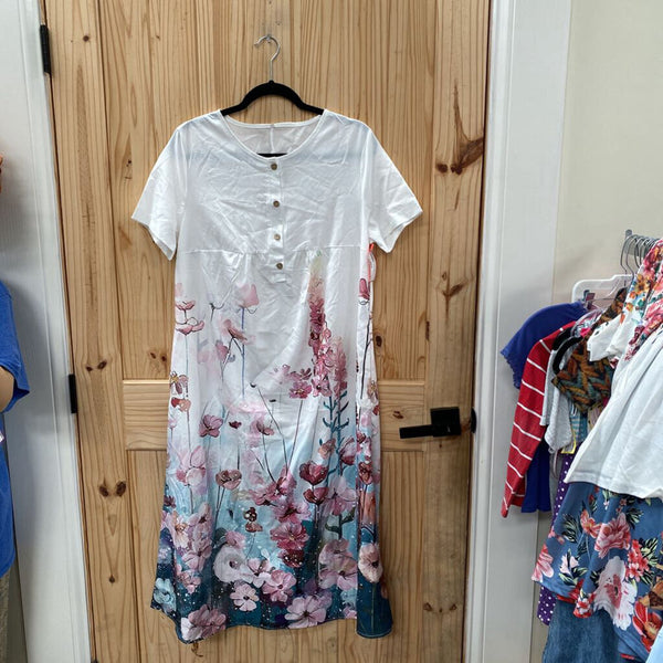 WOMENS WHITE FLORAL PANTS M