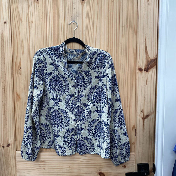 WOMENS TAUPE/NAVY BLUE CASUAL TOP M