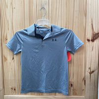 BOYS UNDER ARMOUR POLO SHIRT GREY/BLK YLG 10