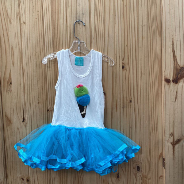 GIRLS MUDPIE SL DRESS WHITE/SKY BLUE TUTU W/ICE CREAM CONE 2T/3T