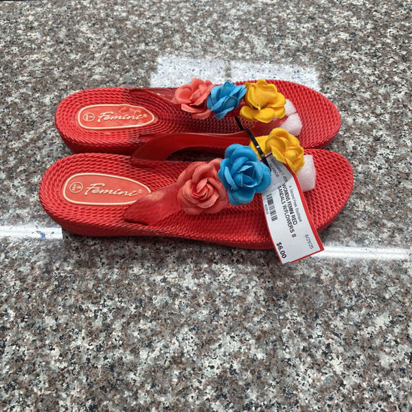 WOMENS FEMINI RED SANDALS W/FLOWERS 8