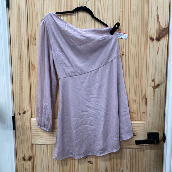 WOMENS ANDREE LT PURPLE METALLIC CASUAL DRESS ONE SHOULDER L NWT