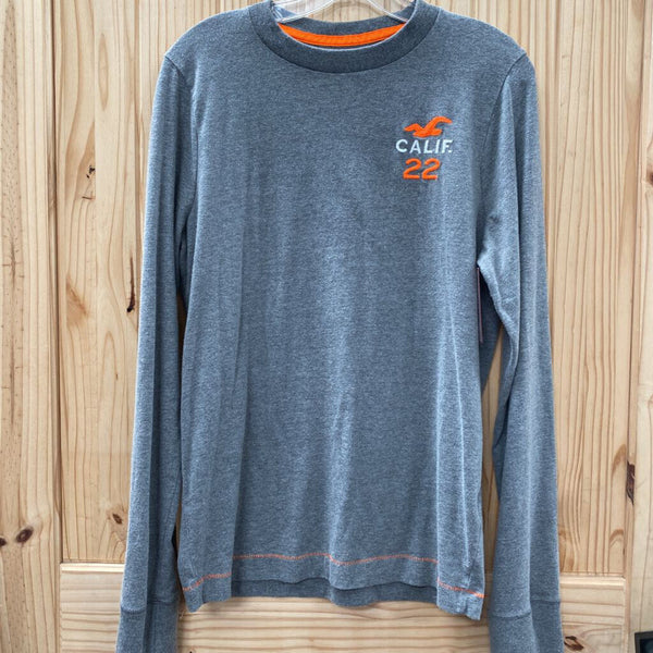 MENS HOLLISTER LS GREY/ORANGE SHIRT L