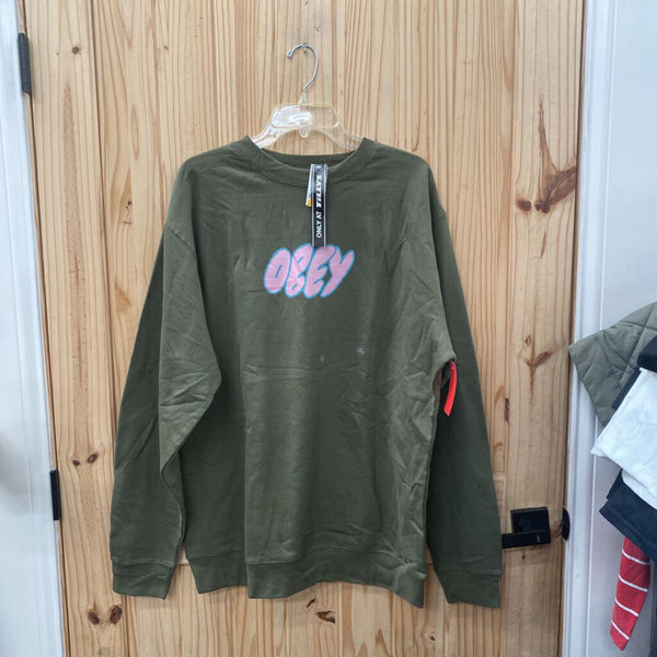 WOMENS OBEY OLIVE GREEN/PINK SWEATSHIRT XL NWT