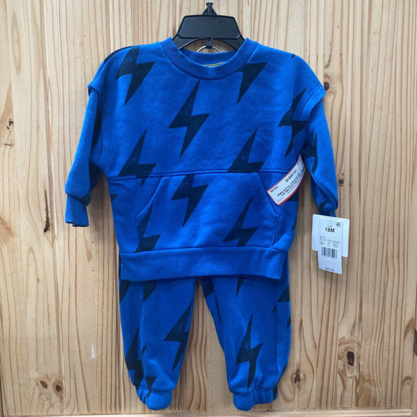 BOYS GRAYSON MINI 2PC SET BLUE/BLK W/LIGHTNING BOLTS 18M NWT