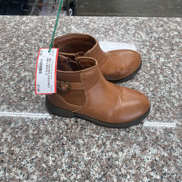 GIRLS CARTERS CHESTNUT ANKLE BOOTS 12