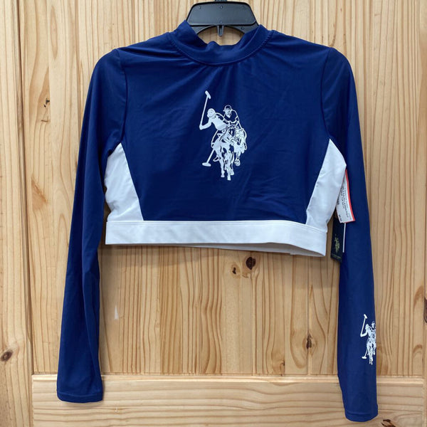 GIRLS RALPH LAUREN POLO LS CROP TOP NAVY BLUE/WHITE L 11/13 NWT