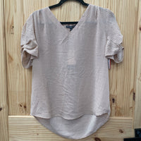 WOMENS ADRIANNA PAPELL CASUAL TOP LT PINK W/BLK DOTS M NWT