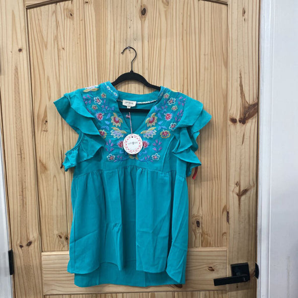 WOMENS UMGEE TURQUOISE FLORAL TOP M NWT