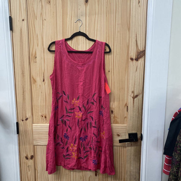 WOMENS DK PINK FLORAL SL DRESS L