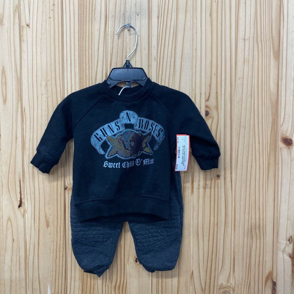 BOYS GUNS N ROSES 2PC SET BLK/DK GREY 0/3M