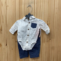 BOYS LITTLE LAD 2PC SET WHITE/BLUE 0/3M