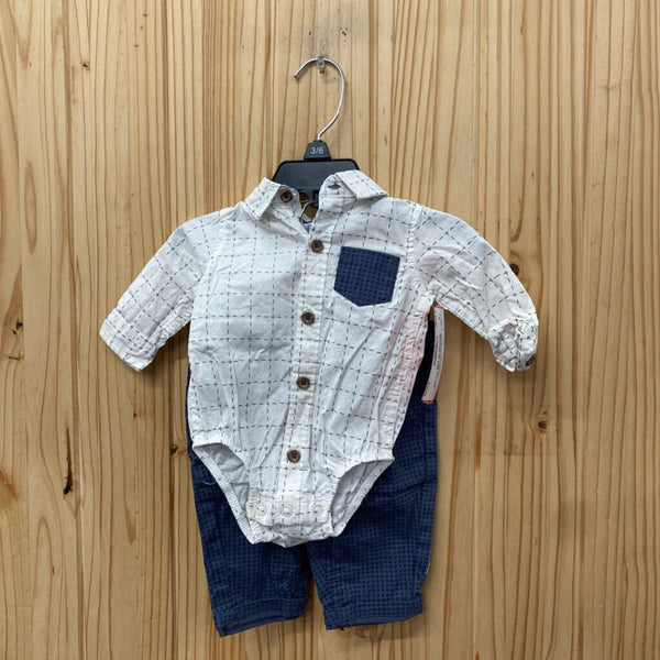 BOYS LITTLE LAD 2PC SET WHITE/BLUE 0/3M